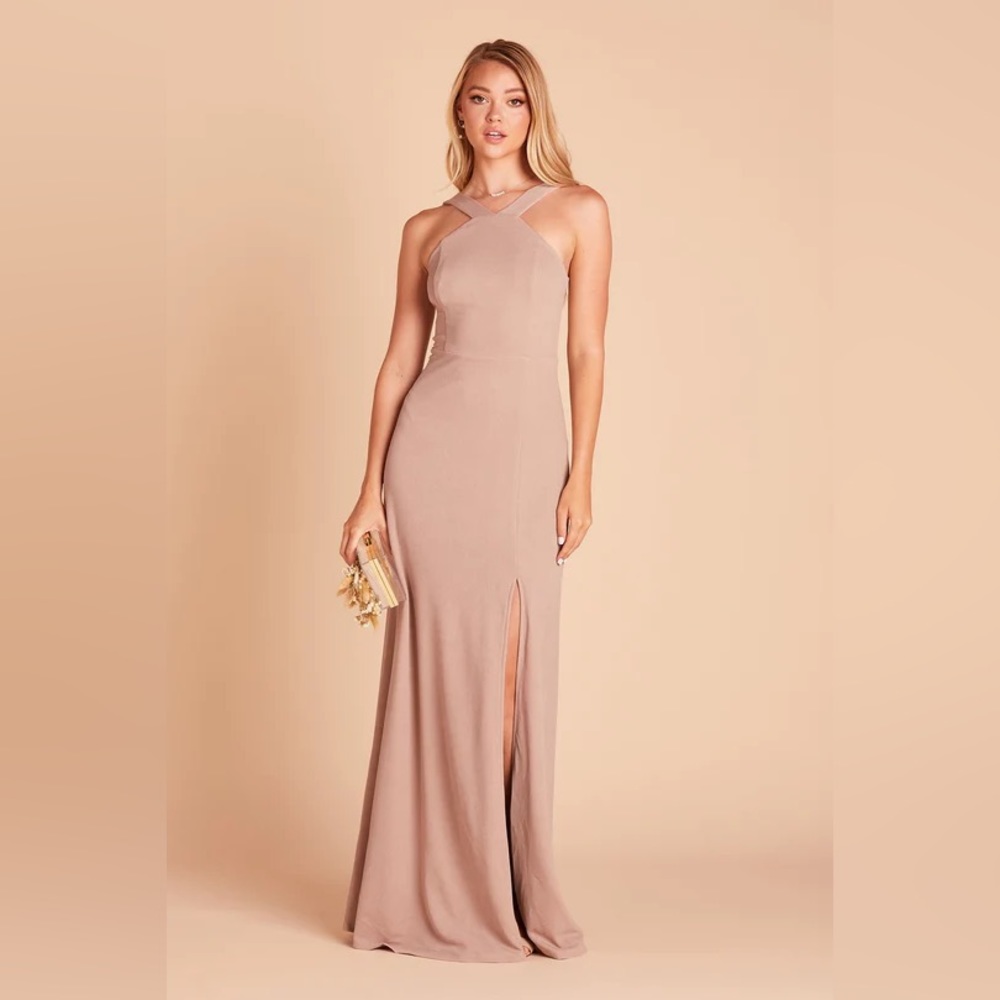 Birdy Grey GENE DRESS CREPE TAUPE NEW NWT BRIDESMAID WEDDING LARGE